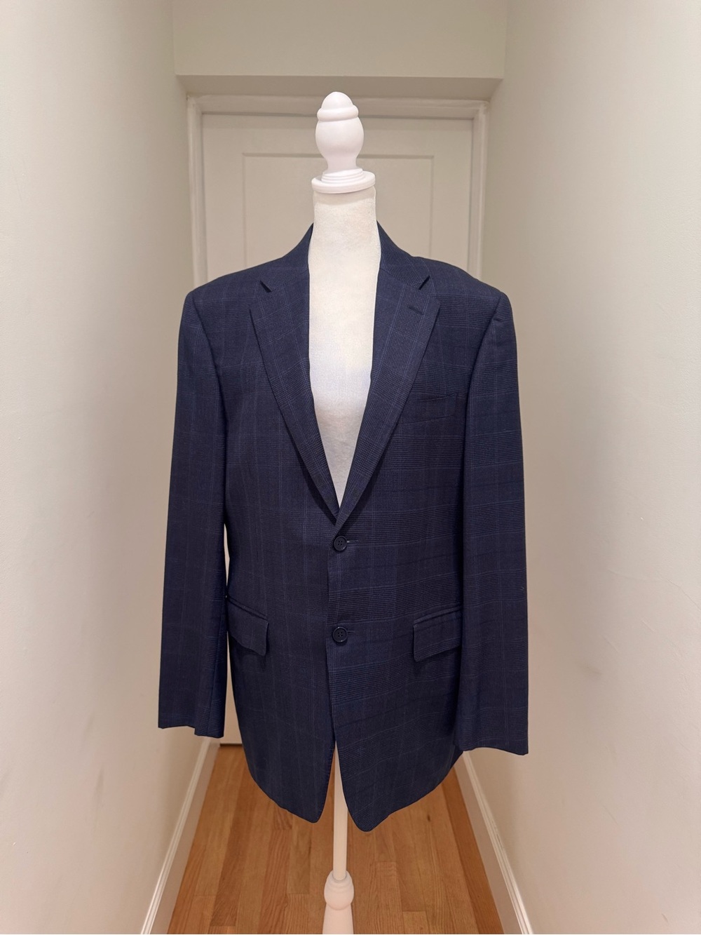 Canali Navy Windowpane Two-Button Suit Jacket